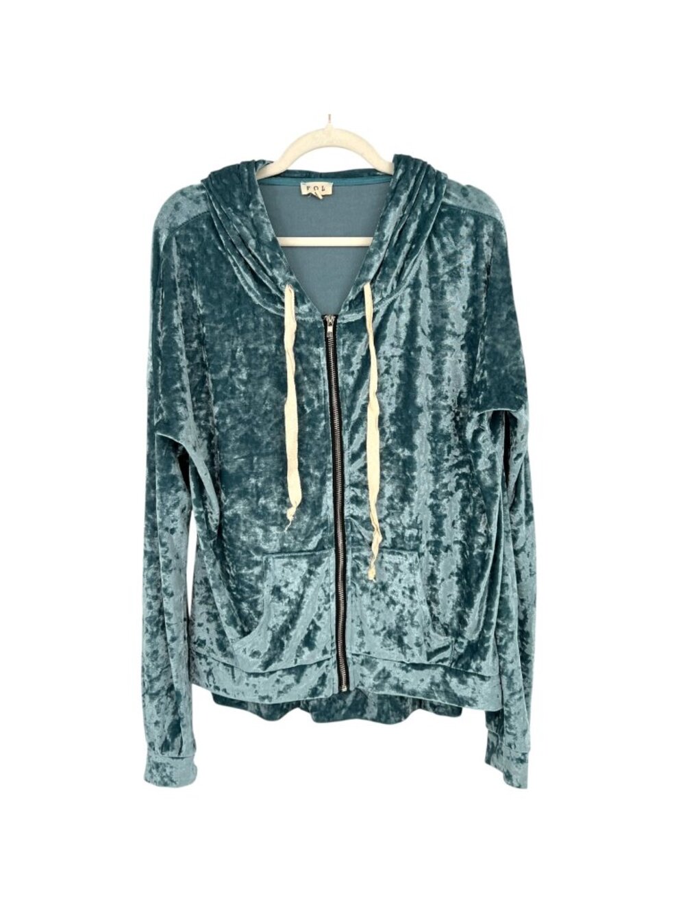 POL Crushed Velvet Zip-Up Hoodie Front Pockets Size Large Cozy Chic Loungewear